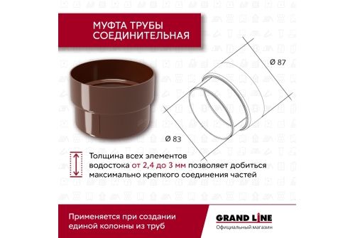 Комплект Водосточной системы Классика 120 ПВХ Grand Line, 6 м/3м шоколадная (RAL 8017) купить в Москве цена с доставкой в Фелиз Хаус