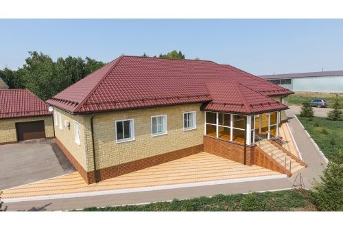 Металлочерепица "Камея" ("Kamea") v01 0,5 Satin Matt RAL 3005 красное вино, заказать, купить, стоимость, доставка, цена, москва