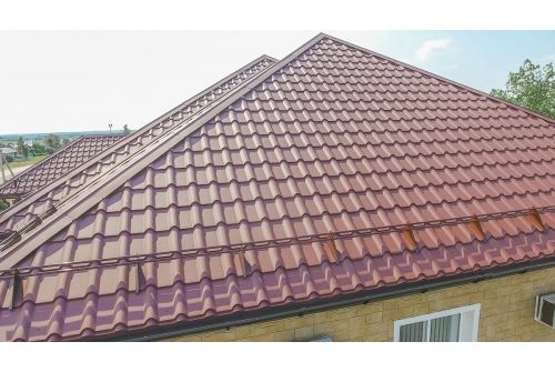 Металлочерепица "Камея" ("Kamea") v01 0,5 Satin Matt RAL 3005 красное вино, заказать, купить, стоимость, доставка, цена, москва