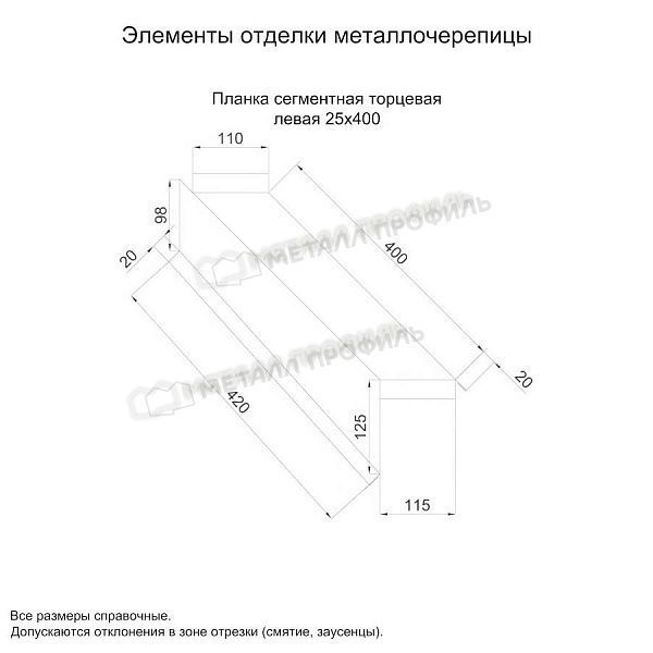 Планка сегментная торцевая левая 400 мм NormanMP (ПЭ-01-5002-0.5), заказать, купить, стоимость, доставка, цена, москва