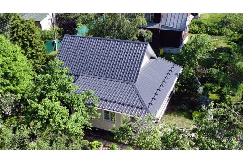 Металлочерепица "Камея" ("Kamea") v01 0,5 Satin RAL 7024 мокрый асфальт, заказать, купить, стоимость, доставка, цена, москва