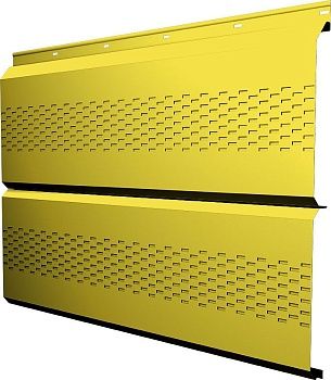 Софит металлический ЭкоБрус новый Grand Line c перфорацией 0,45 ПЭ с пленкой RAL 1018 цинково-желтый, заказать, купить, стоимость, доставка, цена, москва