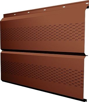 Софит металлический ЭкоБрус новый Grand Line c перфорацией 0,45 ПЭ с пленкой RAL 8004 терракота, заказать, купить, стоимость, доставка, цена, москва