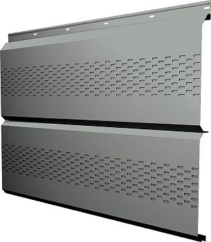Софит металлический ЭкоБрус новый Grand Line c перфорацией 0,45 ПЭ с пленкой RAL 9006 бело-алюминиевый, заказать, купить, стоимость, доставка, цена, москва